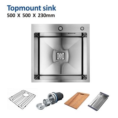 Topmount Stainless Steel Kitchen Sink Handmade Single Bowl 18 Gauge 50x50