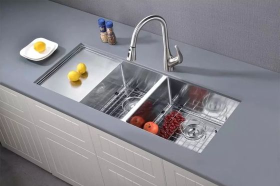 105x50 Black Undermount Kitchen Sink With Drainboard Brushed Single Bowl