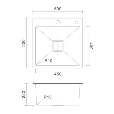 Topmount Stainless Steel Kitchen Sink Cabinet Single Bowl 18 Gauge 50x50