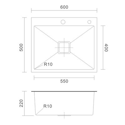 Topmount Stainless Steel Kitchen Sink Rectangular Single Bowl 18 Gauge 60x50