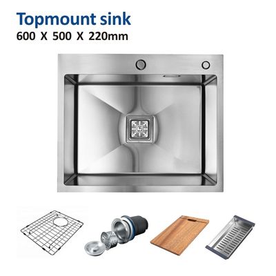 Topmount Stainless Steel Kitchen Sink Brushed Single Bowl 18 Gauge 60x50