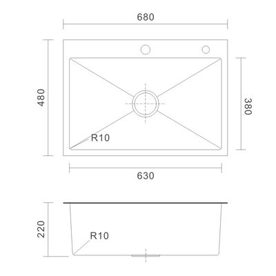 Topmount Stainless Steel Kitchen Sink Rectangular Single Bowl 18 Gauge 68x45