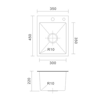 Topmount Stainless Steel Kitchen Sink Brushed Single Bowl 16 Gauge 35x45
