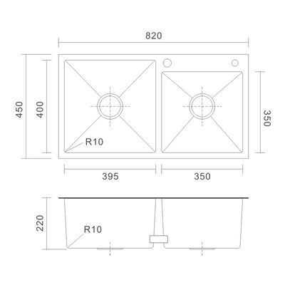 Topmount Stainless Steel Kitchen Sink Brushed Double Bowl 18 Gauge 82x45