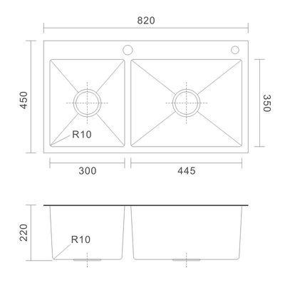 Topmount Stainless Steel Kitchen Sink Brushed 40 / 60 Double Bowl 18 Gauge 82x45