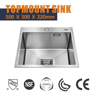 Topmount Stainless Steel Kitchen Sink 16 Gauge Single Bowl 18 Gauge 50x50