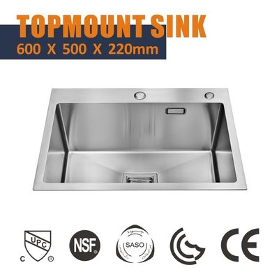 Topmount Stainless Steel Kitchen Sink Rectangular Single Bowl 18 Gauge 60x50