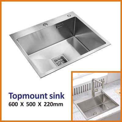 Topmount Stainless Steel Kitchen Sink 18 Gauge Single Bowl 18 Gauge 60x50