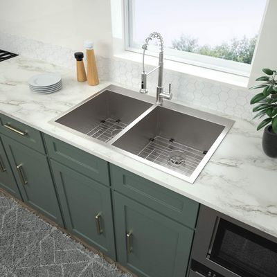 18 Gauge Topmount Stainless Steel Kitchen Sink Cabinet Double Bowl 91x45