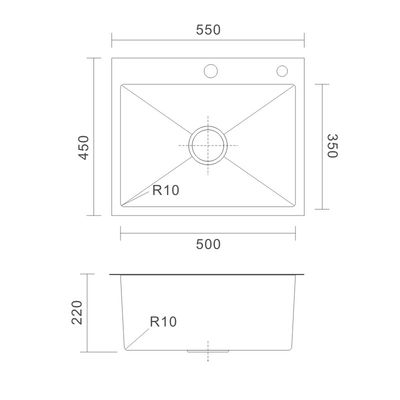 Farmhouse Topmount Stainless Steel Kitchen Sink Rectangular 16 Gauge 55x45