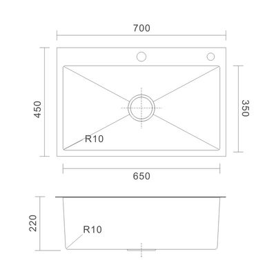 33 Stainless Steel Single Bowl  Kitchen Sinks 18 Gauge Top Mount 70x45
