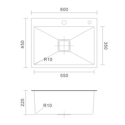 60x45 Topmount Stainless Steel Kitchen Sink Cabinet 16 Gauge