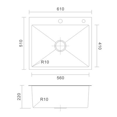 38 inch Topmount Stainless Steel Kitchen Sink Cabinet 18 Gauge 61x51