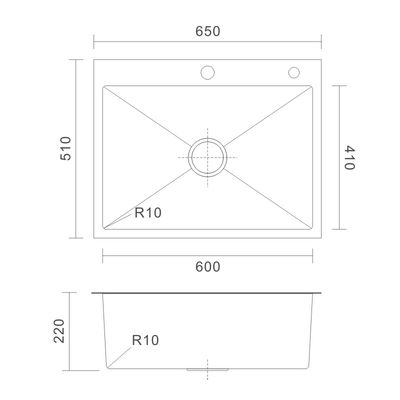 29 Inch Topmount Stainless Steel Kitchen Sink Rectangular 16 Gauge 65x51