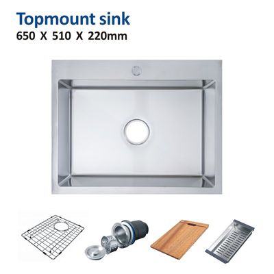 32x18 Topmount Stainless Steel Kitchen Sink Brushed 90mm Drain Opening