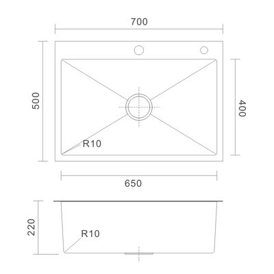 PVD NANO Topmount Stainless Steel Kitchen Sink Brushed 16 Gauge Single Bowl 70x50