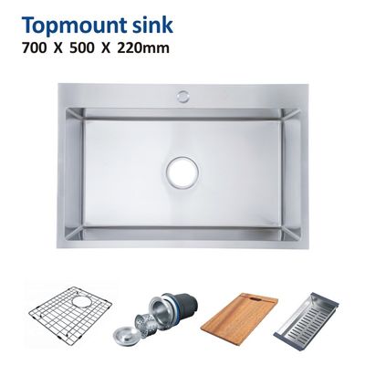 Rectangular 16 Gauge 30 Single Bowl Top Mount Kitchen Sink 70x50