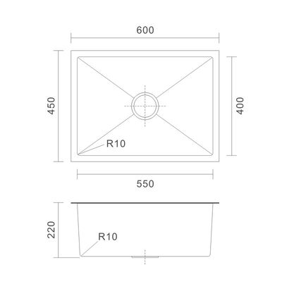 36 Inch Undermount Stainless Steel Kitchen Sink Rectangular 16 Gauge Single Bowl 60x45