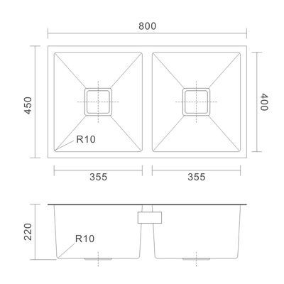 18 Gauge Undermount Stainless Steel Kitchen Sink PVD NANO 80x45