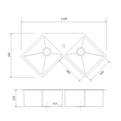 Double Bowl Undermount Corner Kitchen Sinks Stainless Steel 110x58