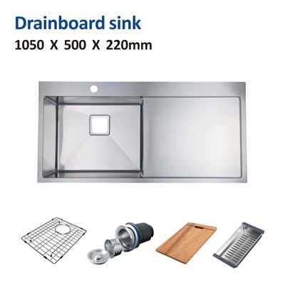 105x50 Black Undermount Kitchen Sink With Drainboard Brushed Single Bowl