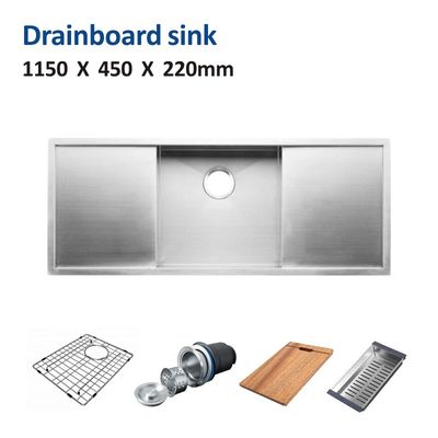 Single Bowl Drainboard Kitchen Sink 43 Inch Undermount 16 Gauge Brushed