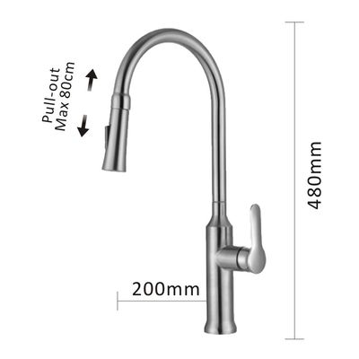 Pull Out Stainless Steel Kitchen Faucet Deck Mounted Single Handle Brushed Mixd