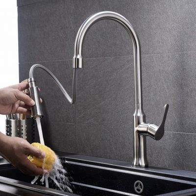 Pull Out Stainless Steel Kitchen Faucet Deck Mounted Single Handle Brushed Mixd