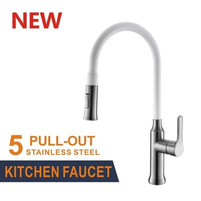 80cm Stainless Steel Kitchen Faucet White Single Handle Brushed Pull Out Mixer