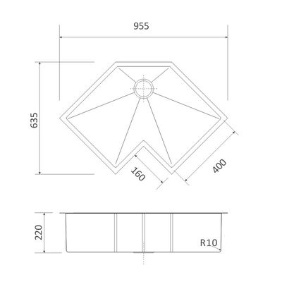 Stainless Steel Double Bowl Corner Kitchen Sink Undermount 96x46