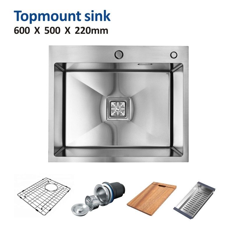 Topmount Stainless Steel Kitchen Sink Brushed Single Bowl 18 Gauge 60x50