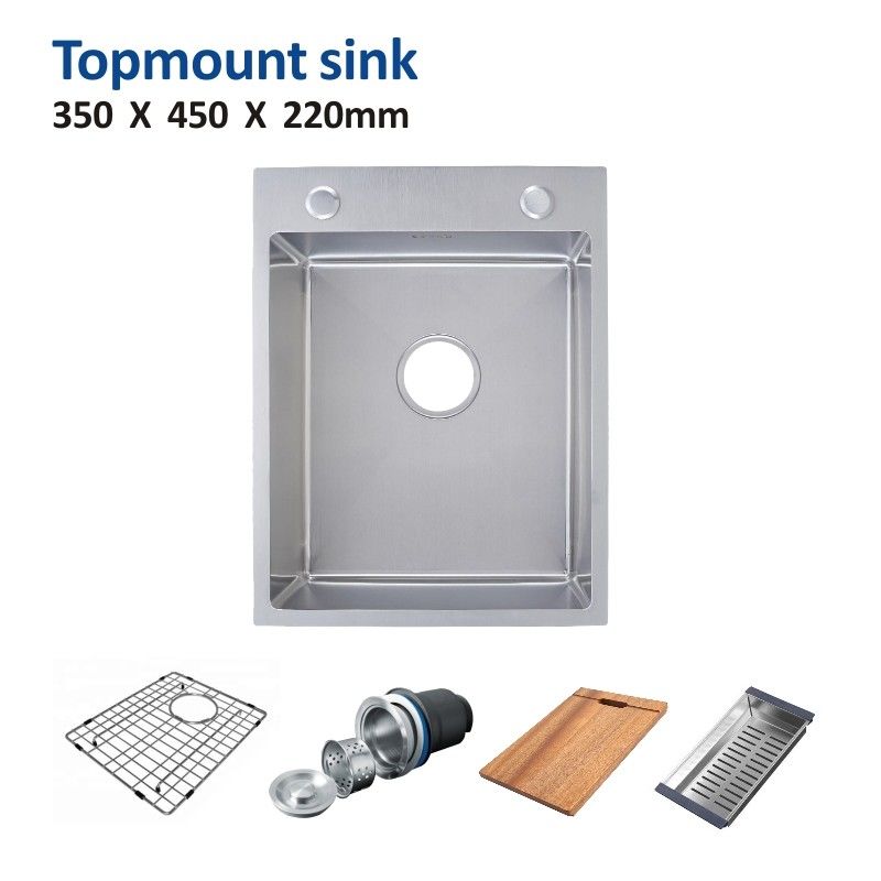 Topmount Stainless Steel Kitchen Sink Brushed Single Bowl 16 Gauge 35x45