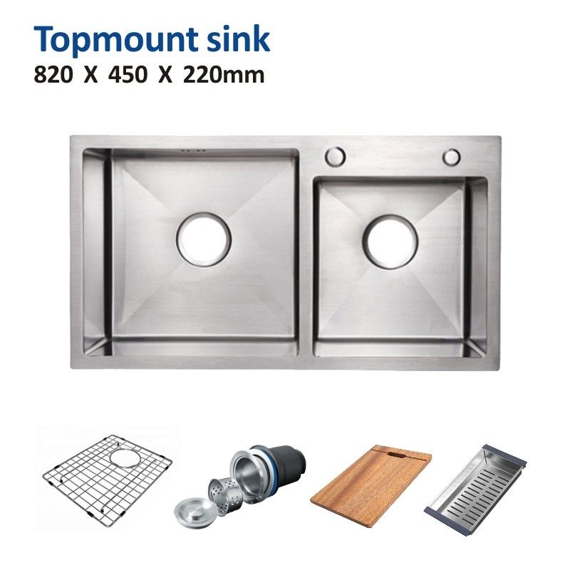 Topmount Stainless Steel Kitchen Sink Brushed Double Bowl 18 Gauge 82x45