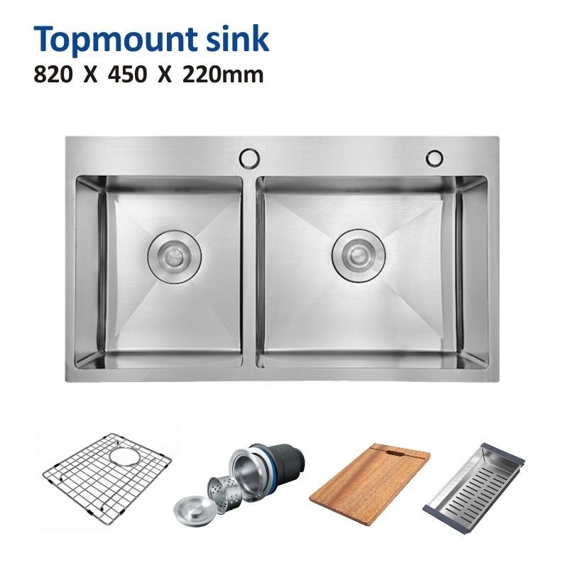 Topmount Stainless Steel Kitchen Sink Brushed 40 / 60 Double Bowl 18 Gauge 82x45