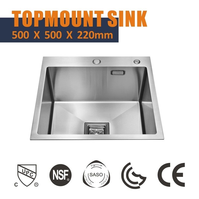 Topmount Stainless Steel Kitchen Sink 16 Gauge Single Bowl 18 Gauge 50x50