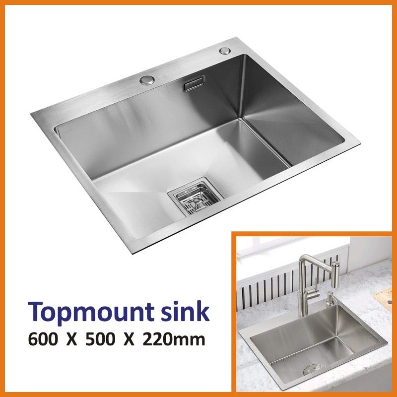 Topmount Stainless Steel Kitchen Sink 18 Gauge Single Bowl 18 Gauge 60x50