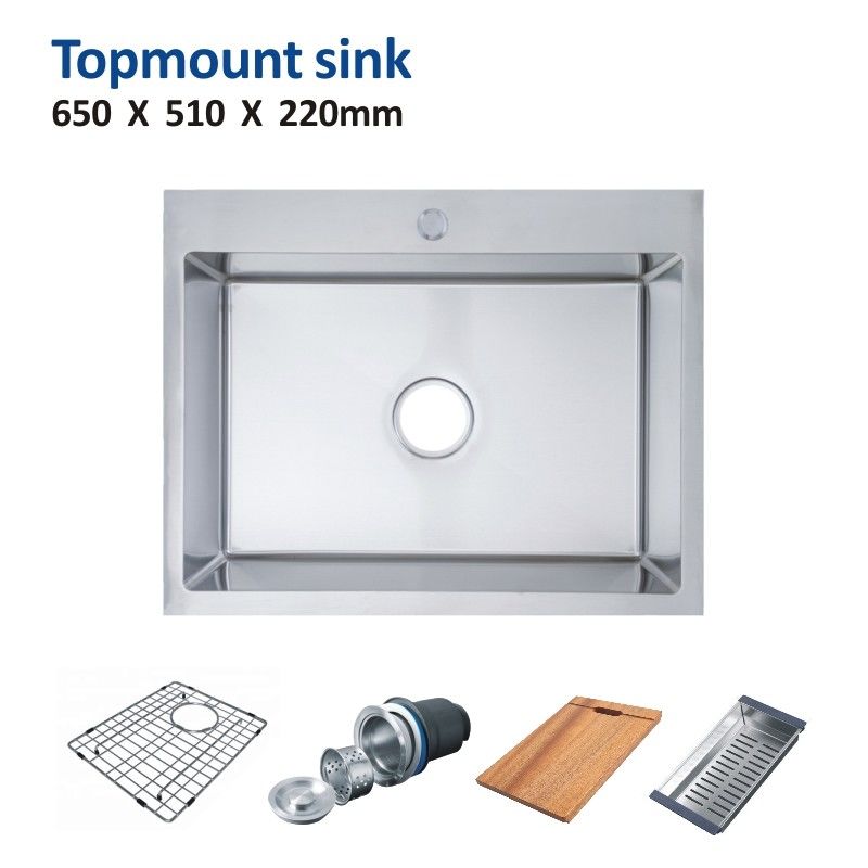 32x18 Topmount Stainless Steel Kitchen Sink Brushed 90mm Drain Opening