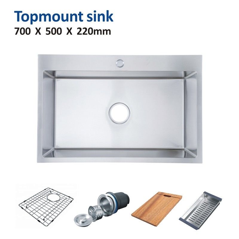 Rectangular 16 Gauge 30 Single Bowl Top Mount Kitchen Sink 70x50