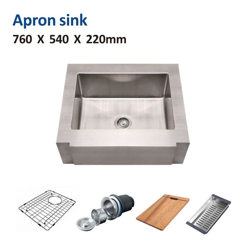 30 Inch Apron Stainless Steel Kitchen Sink Brushed 16 Gauge Single Bowl 76x54