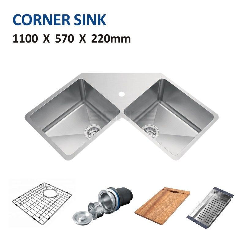 16 Gauge Apron Corner Stainless Steel Kitchen Sink  110x57