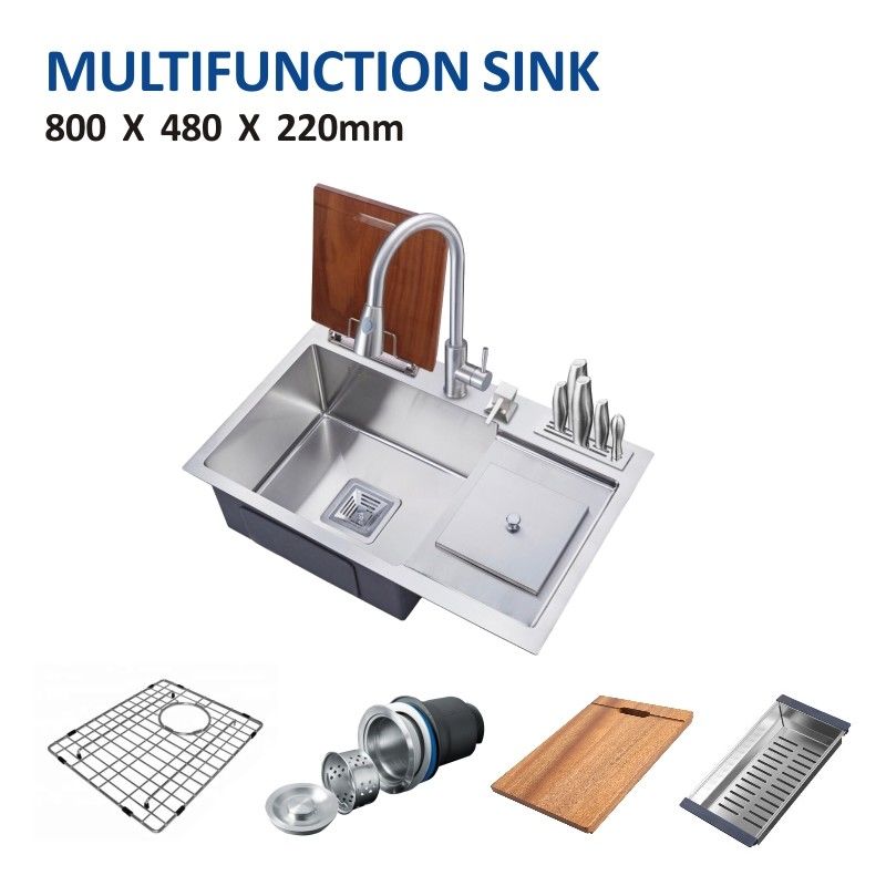 Brushed Farmhouse Single Bowl Kitchen Sink 32' 16 Gauge With Knife Holder 80x48