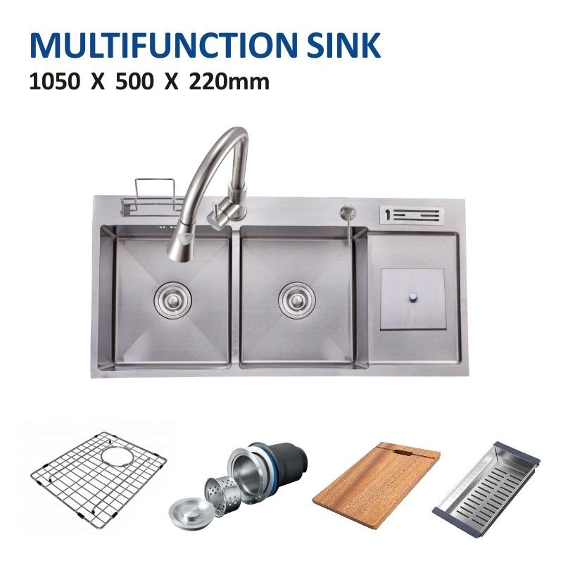 42' Topmount Multifunction Sink Knife Holder 16 Gauge Double Bowl 105x50