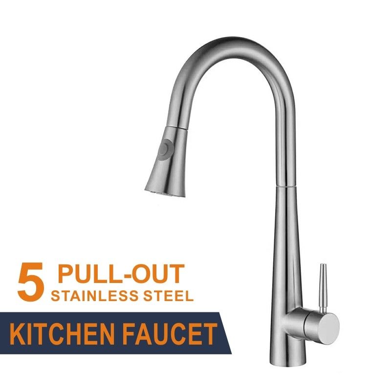 stainless steel Pull Out Black Single Hole Kitchen Faucet Mixer Hot Cold Brushed