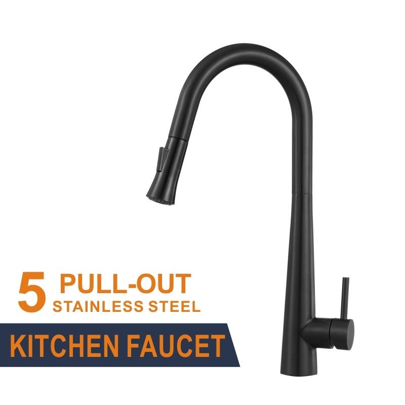 500000 times Stainless Steel Kitchen Faucet Hot Cold Pull Out Taps Single Handle Black Mixer