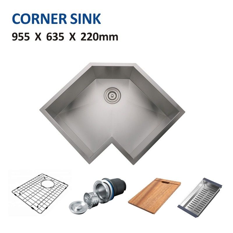 Stainless Steel Double Bowl Corner Kitchen Sink Undermount 96x46
